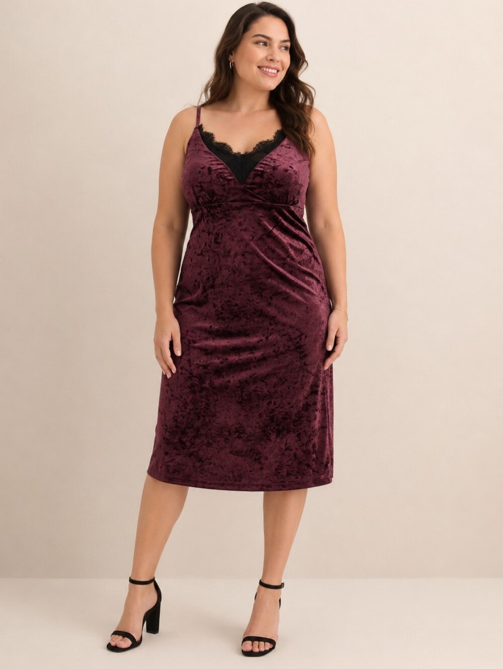 Addition Elle Winetasting Crushed Velvet Lace Trim  Midi Dress, Whimsigoth Fairy